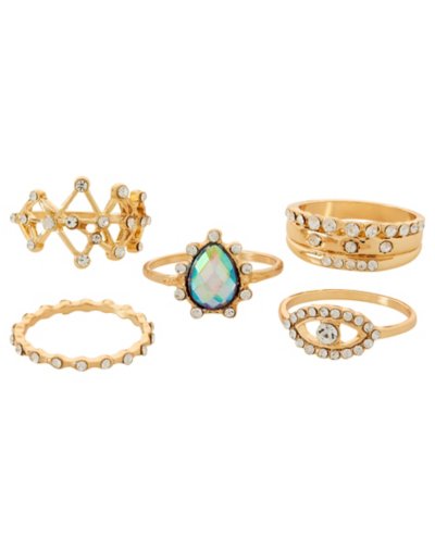 Multi-Pack Goldtone Eye Gem Rings - 5 Pack