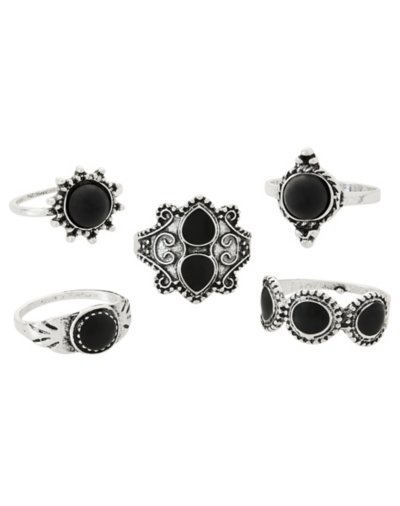 Multi-Pack Black Large Gem Rings - 5 Pack