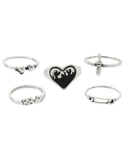 Multi-Pack Heart Safety Pin Dice Rings - 5 Pack