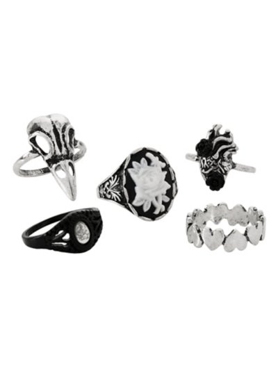 Multi-Pack CZ Flower Raven Assorted Rings - 5 Pack