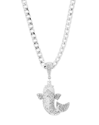 Pave CZ Fish Pendant Chain Necklace