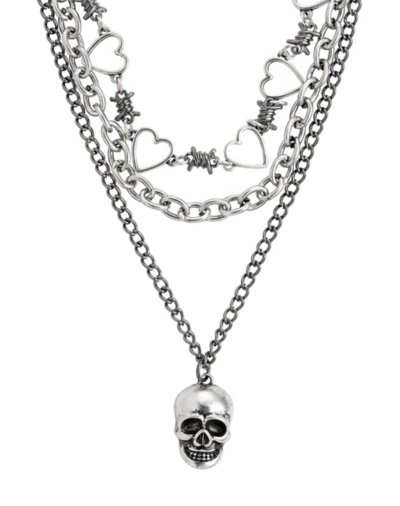 3 Row Barbed Wire Heart Chain Necklace