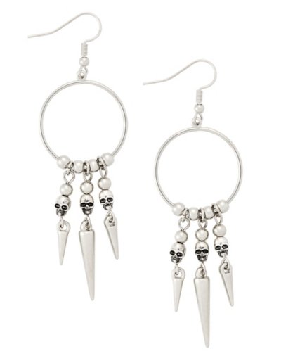 Spike and Skull Dangle Hoop Earrings