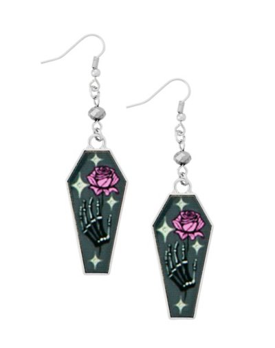 Skeleton Hands Coffin Dangle Earrings