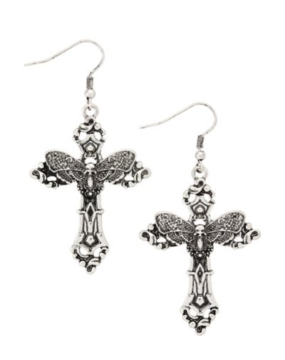 Death Moth Cross Dangle Earrings