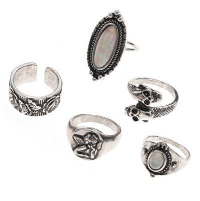 Multi-Pack Gothic Cherub Skull Rings - 5 Pack