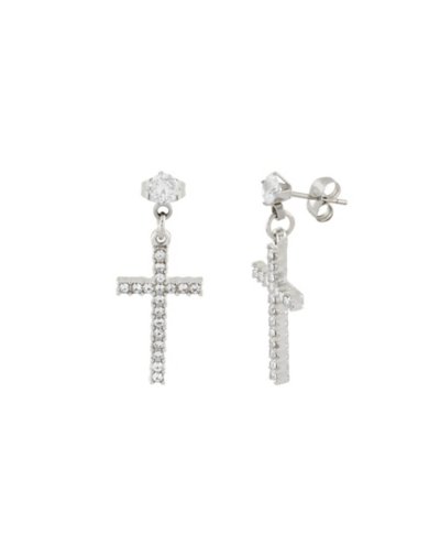 Silvertone CZ Titanium Cross Dangle Earrings