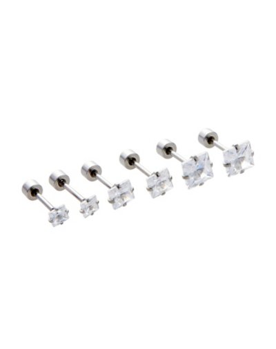 Multi-Pack CZ Square Stud Earrings