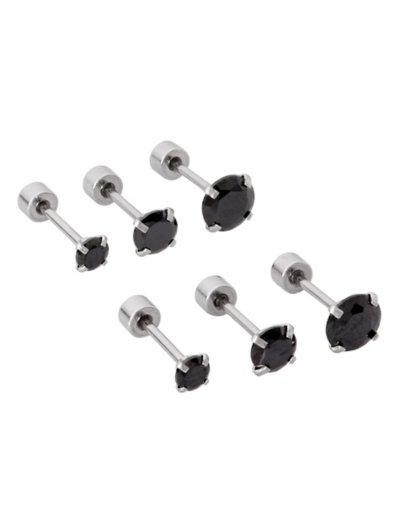 Multi-Pack Round CZ Black Stud Earrings 3 Pack - 20 Gauge