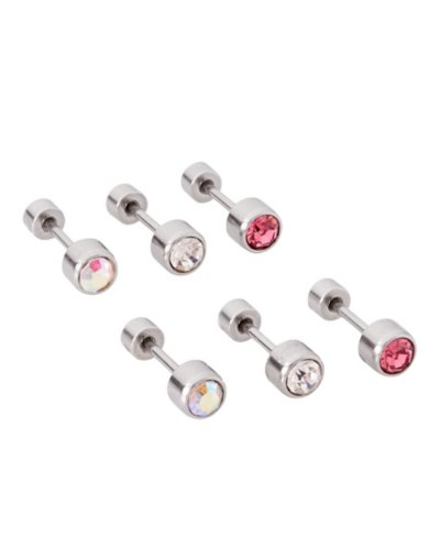 Multi-Pack CZ Pink Bezel Titanium Circle Stud Earrings 3 Pack - 20 Gau