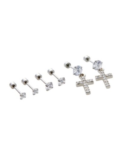 Multi-Pack CZ Stud and Cross Dangle Earrings - 3 Pair