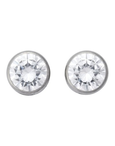 Round CZ Titanium Silverplated Stud Earrings - 20 Gauge