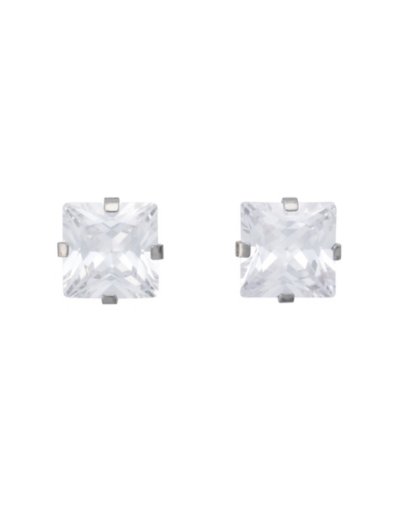 CZ Silvertone Titanium Square Stud Earrings