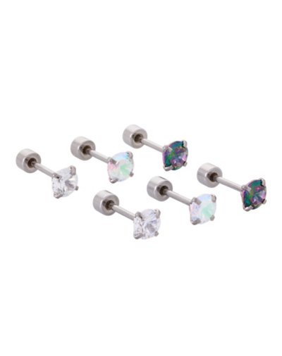 Multi-Pack CZ Round Colorful Stone Stud Earrings - 3 Pairs