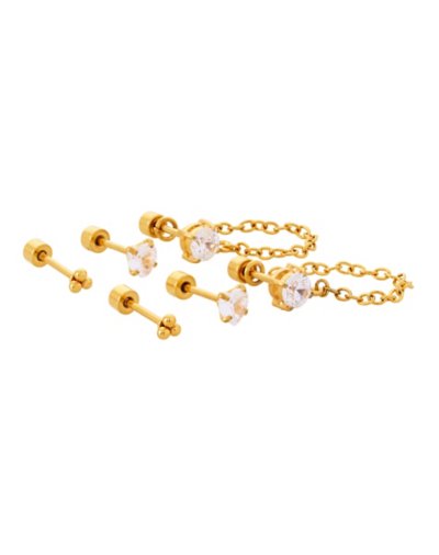 Multi-Pack CZ Goldplated Chain Stud Earrings - 3 Pairs