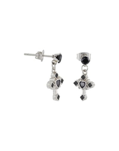 CZ Black Cross Stud Dangle Earrings