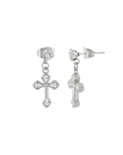 CZ Surgical Steel Cross Stud Dangle Earrings