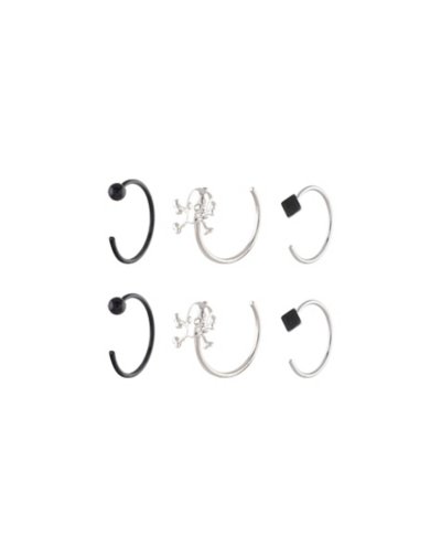 "Multi-Pack Black CZ Titanium Skull Nose Hoop Rings 6 Pack - 22 Gauge"