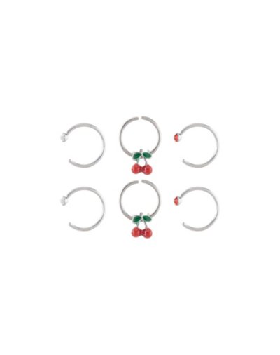 "Multi-Pack CZ Titanium Cherry Nose Hoop Rings 6 Pack - 22 Gauge"