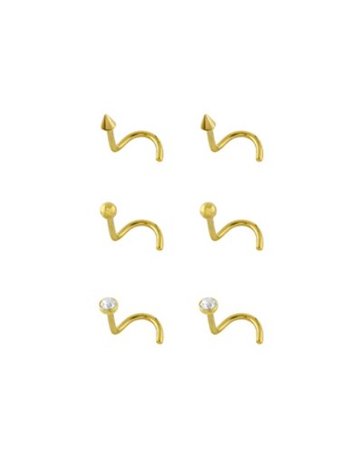 "Multi-Pack CZ Titanium Goldtone Nose Screws 6 Pack - 20 Gauge"