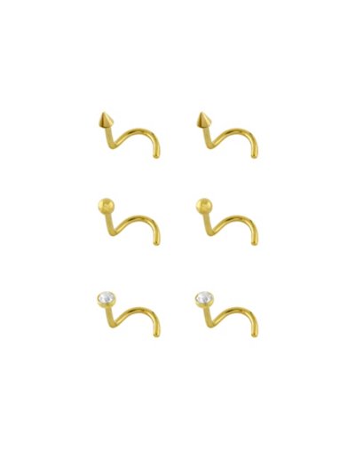 "Multi-Pack CZ Titanium Goldtone Nose Screws 6 Pack - 20 Gauge"