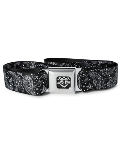 "Black and White Paisley Seatbelt Belt"