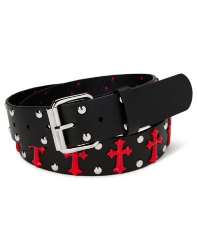 "Black and Red Gothic Cross Stud Belt"