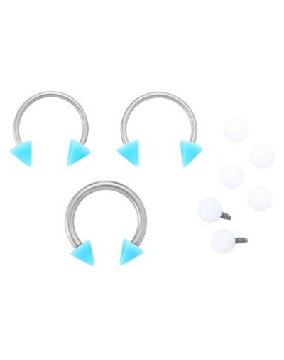 "Kayla Malecc Multi-Pack Titanium Horseshoe Rings with Blue Ends and Ex"
