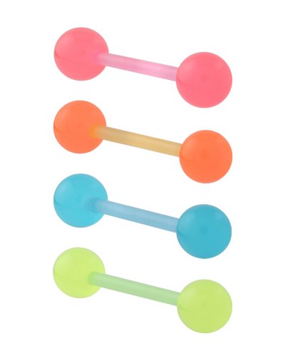 "Multi-Pack Glow in the Dark Acrylic Barbells 4 Pack - 12 Gauge"