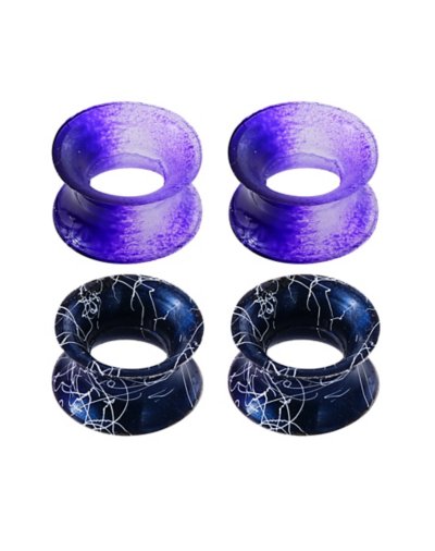 "Multi-Pack Silicone Black and Purple Splatter Tunnels - 2 Pair"