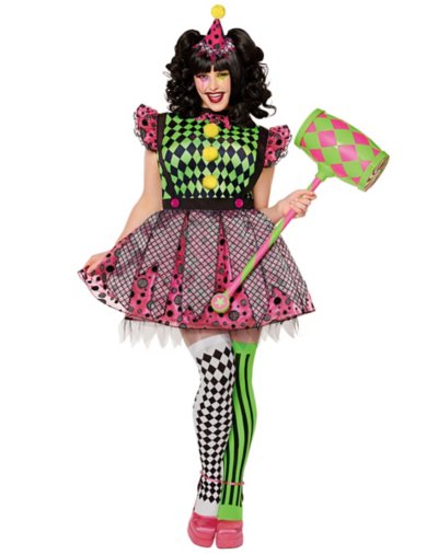 "Adult Neon Clown Plus Size Costume"