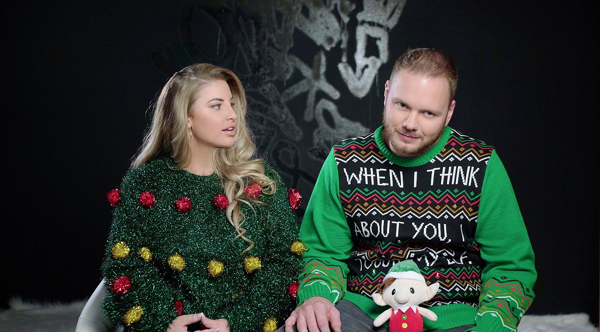 Tinsel Christmas Tree Ashley Alexiss Ugly Christmas Sweater and Husband Travis Yohe