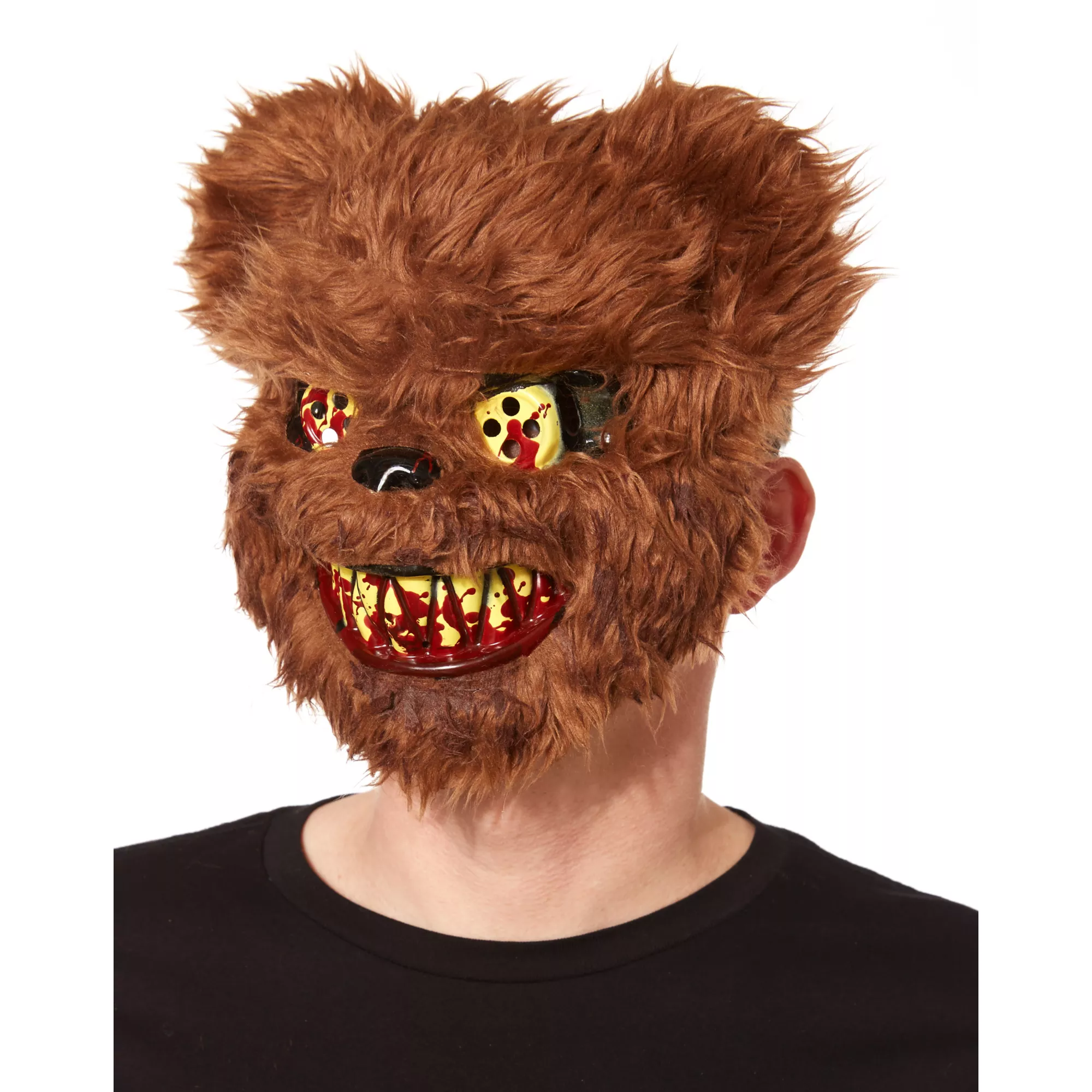Brown Scary Teddy Bear Half Mask at Spencer's