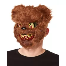 Brown Scary Teddy Bear Half Mask at Spencer's
