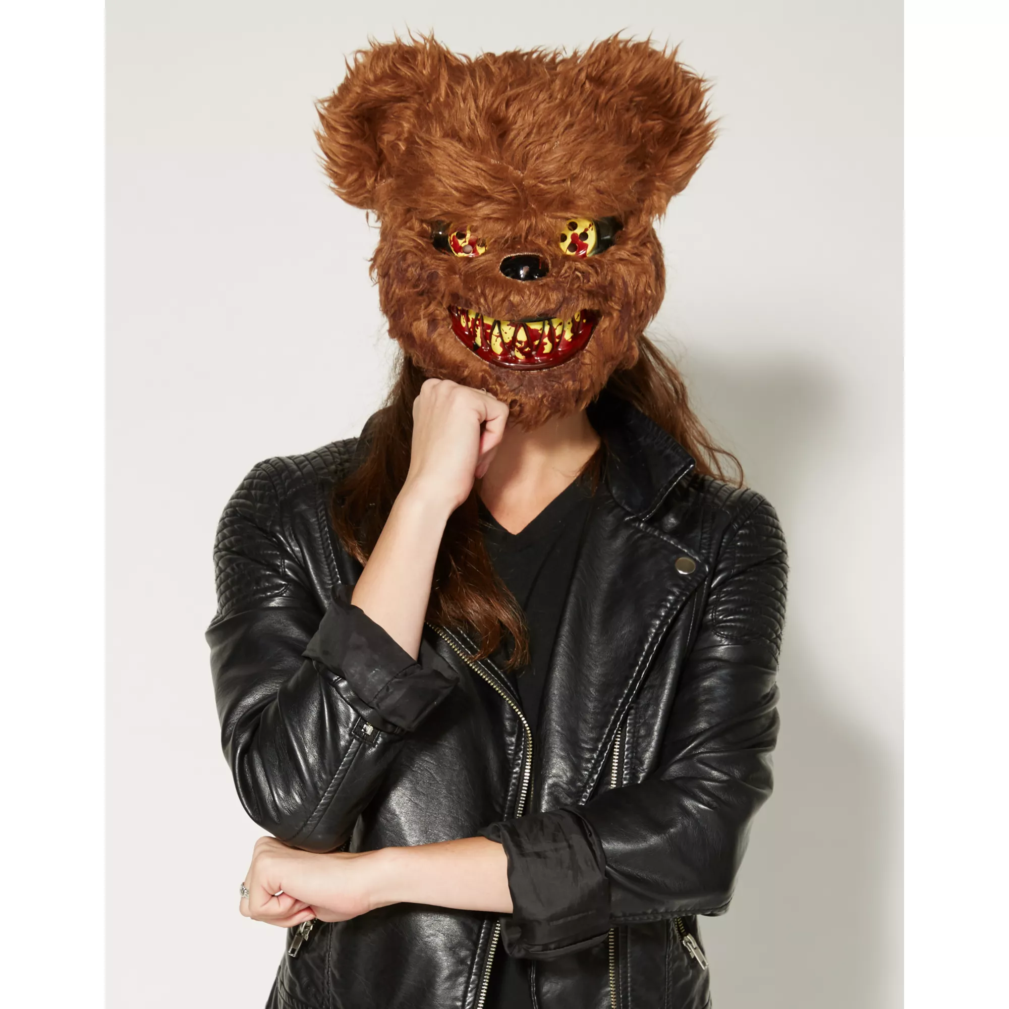 Brown Scary Teddy Bear Half Mask at Spencer's