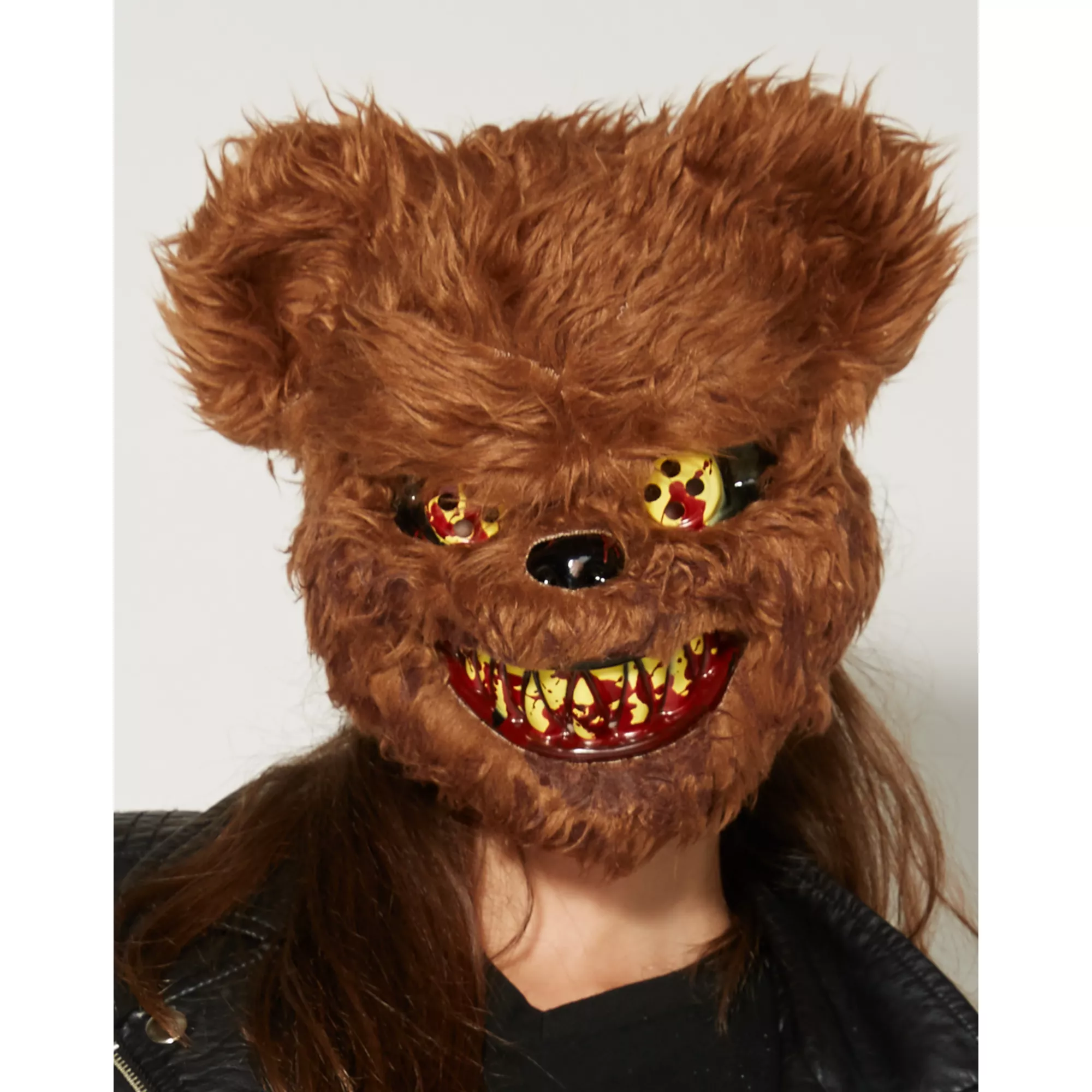 Brown Scary Teddy Bear Half Mask at Spencer's