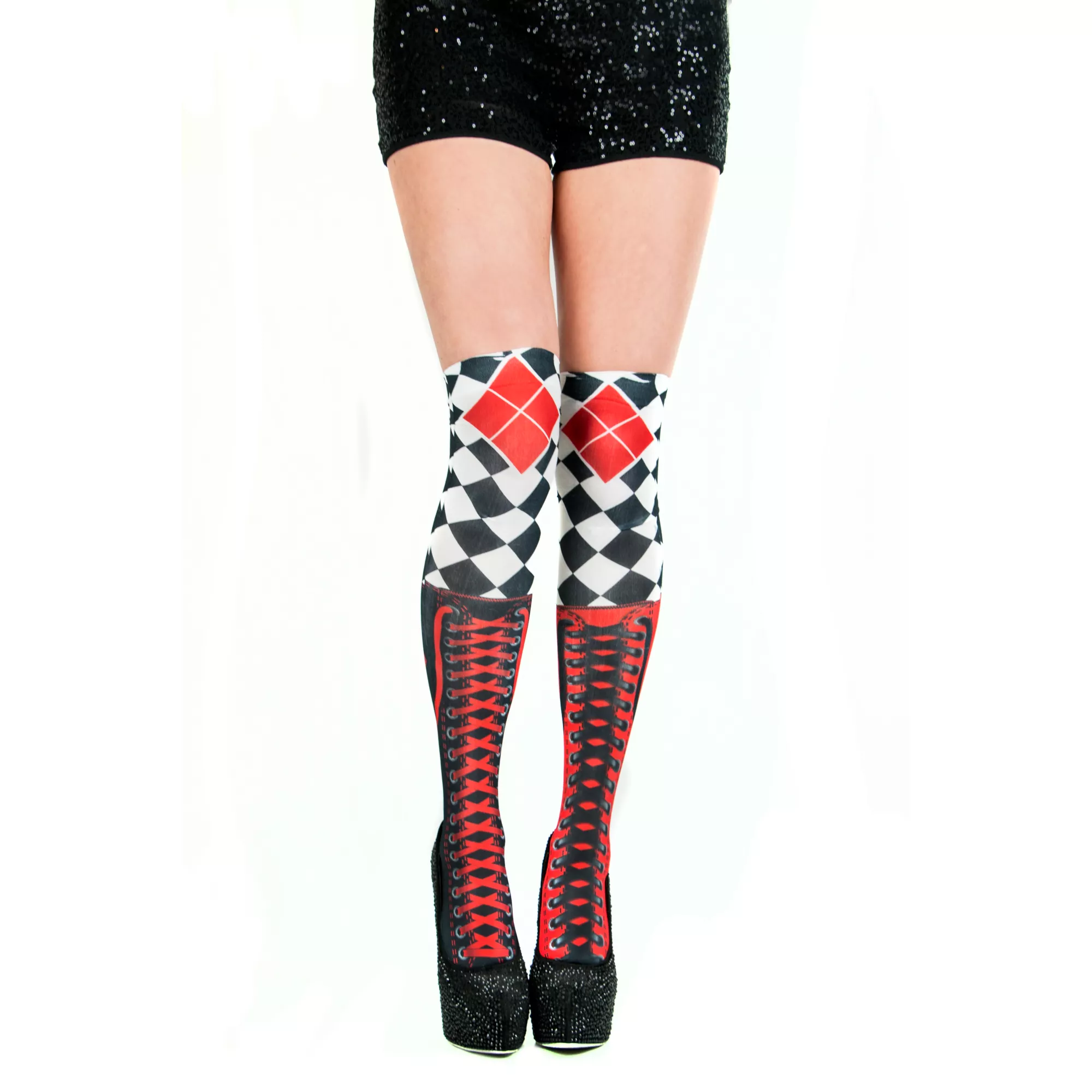 Harley Quinn Over The Knee Boot Socks at Spirit Halloween