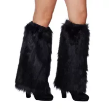 Black Cat Faux Fur Leg Warmers at Spencer's