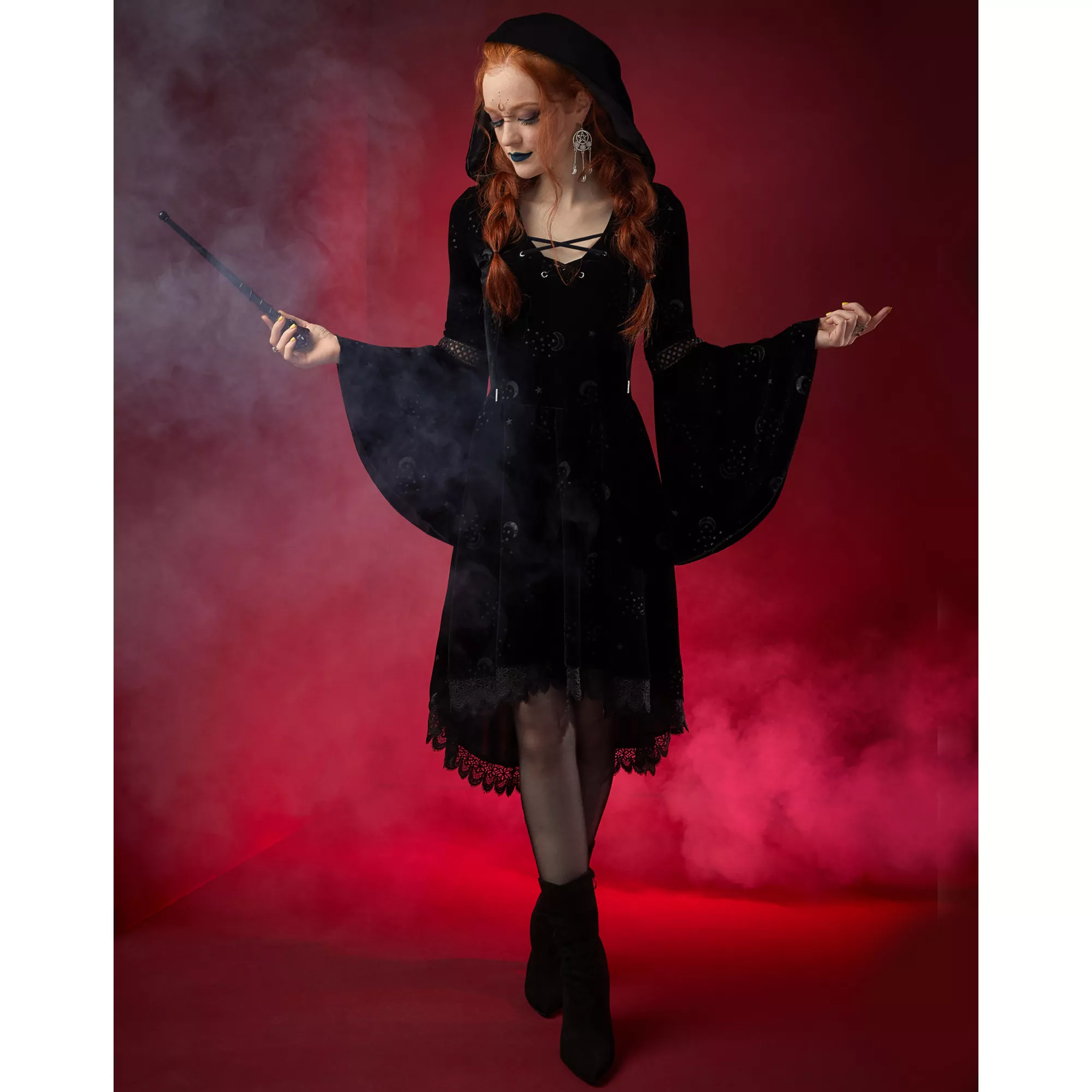 Celestial Coven Hooded Velvet Dress at Spirit Halloween