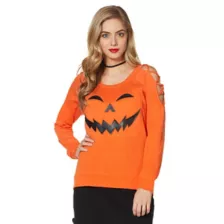 Cross Shoulder Pumpkin Sweatshirt at Spencer's