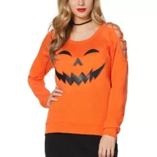 Cross Shoulder Pumpkin Sweatshirt at Spencer's