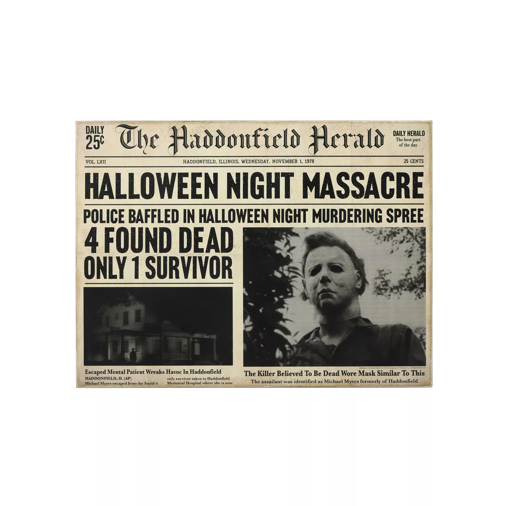 Michael Myers Haddonfield Herald Sign - Halloween at Spencer's