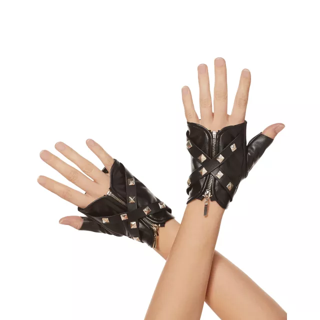 Studded Punk Rock Fingerless Gloves at Spencer's