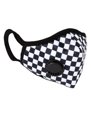 checkered black and white face mask