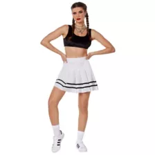White Striped Pleated Cheerleader Skirt at Spencer's