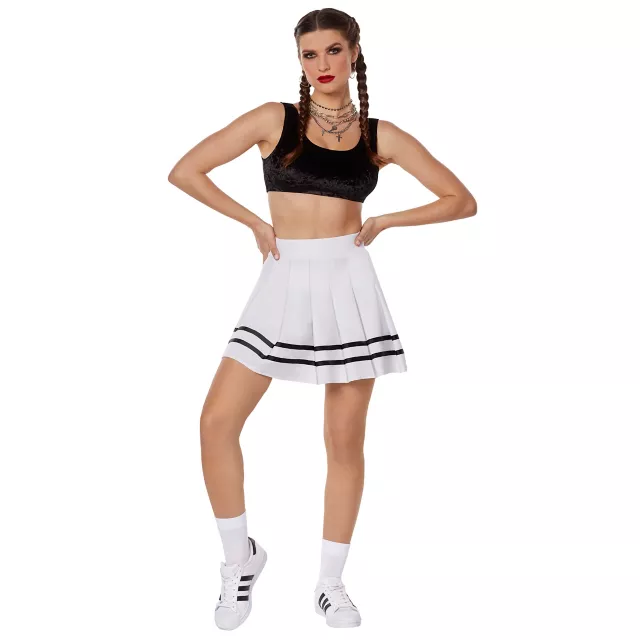 White Striped Pleated Cheerleader Skirt at Spencer's