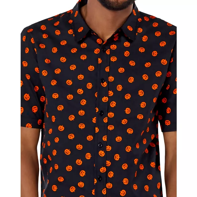 Pumpkin Print Button Down Shirt at Spencer's