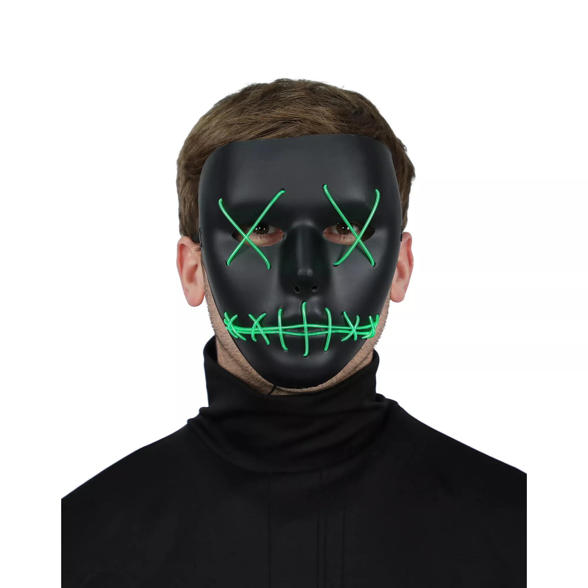 Light-Up EL Wire Green Stitched Black Half Mask at Spirit Halloween