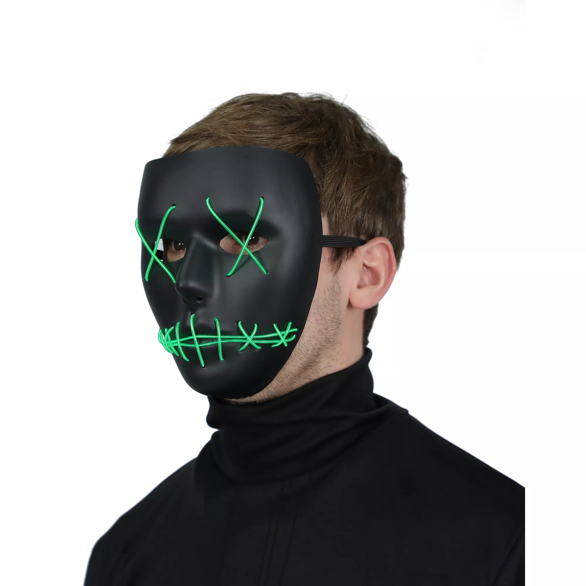 Light-Up EL Wire Green Stitched Black Half Mask at Spirit Halloween
