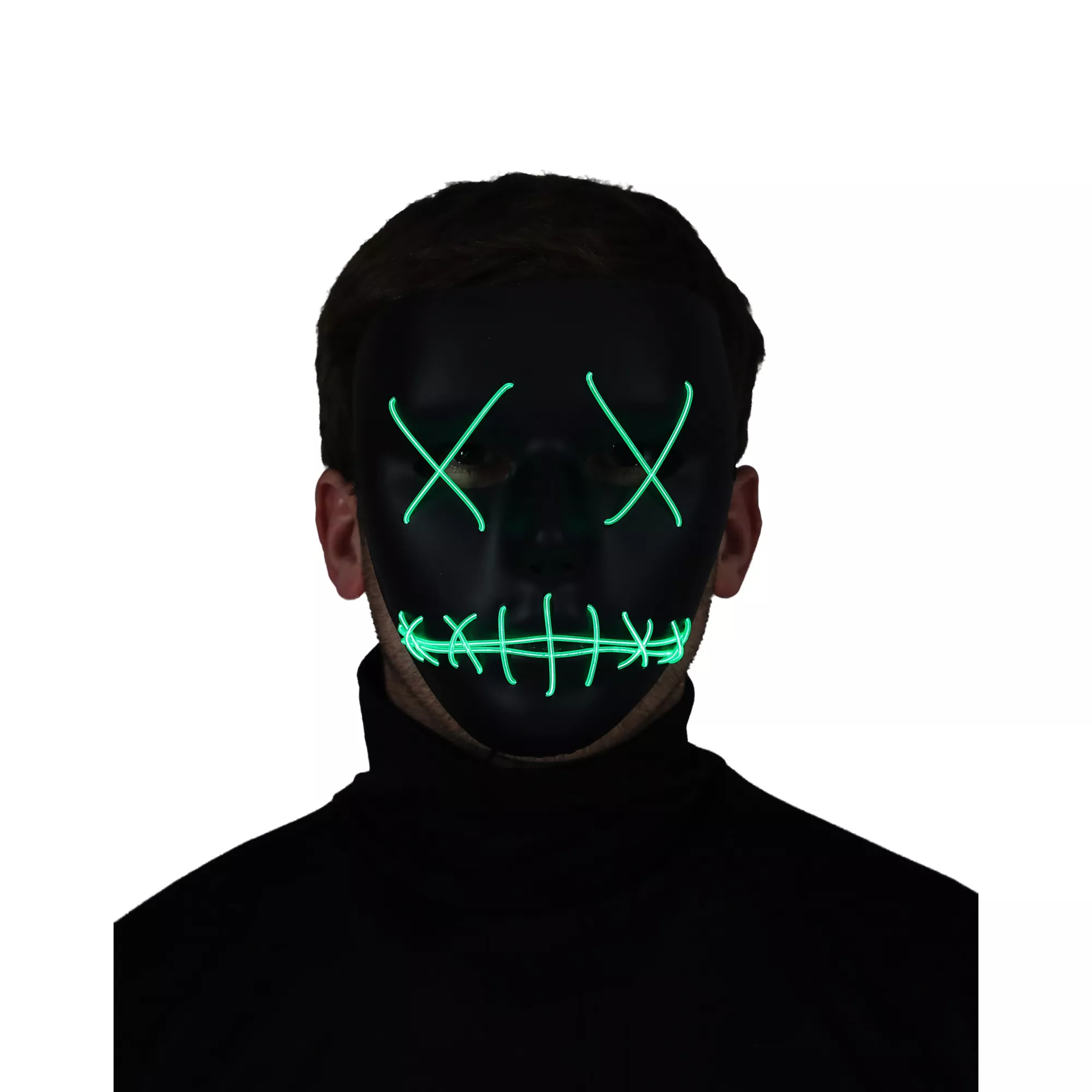 Light-Up EL Wire Green Stitched Black Half Mask at Spirit Halloween